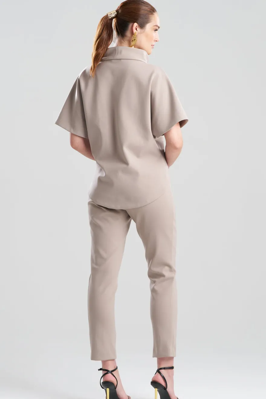 Techno Crepe Funnel Neck High Low Top