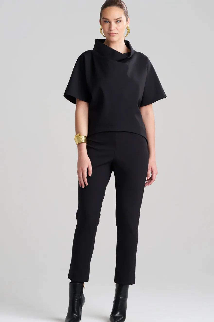 Techno Crepe Funnel Neck High Low Top