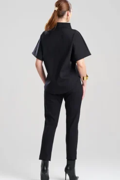 Techno Crepe Funnel Neck High Low Top