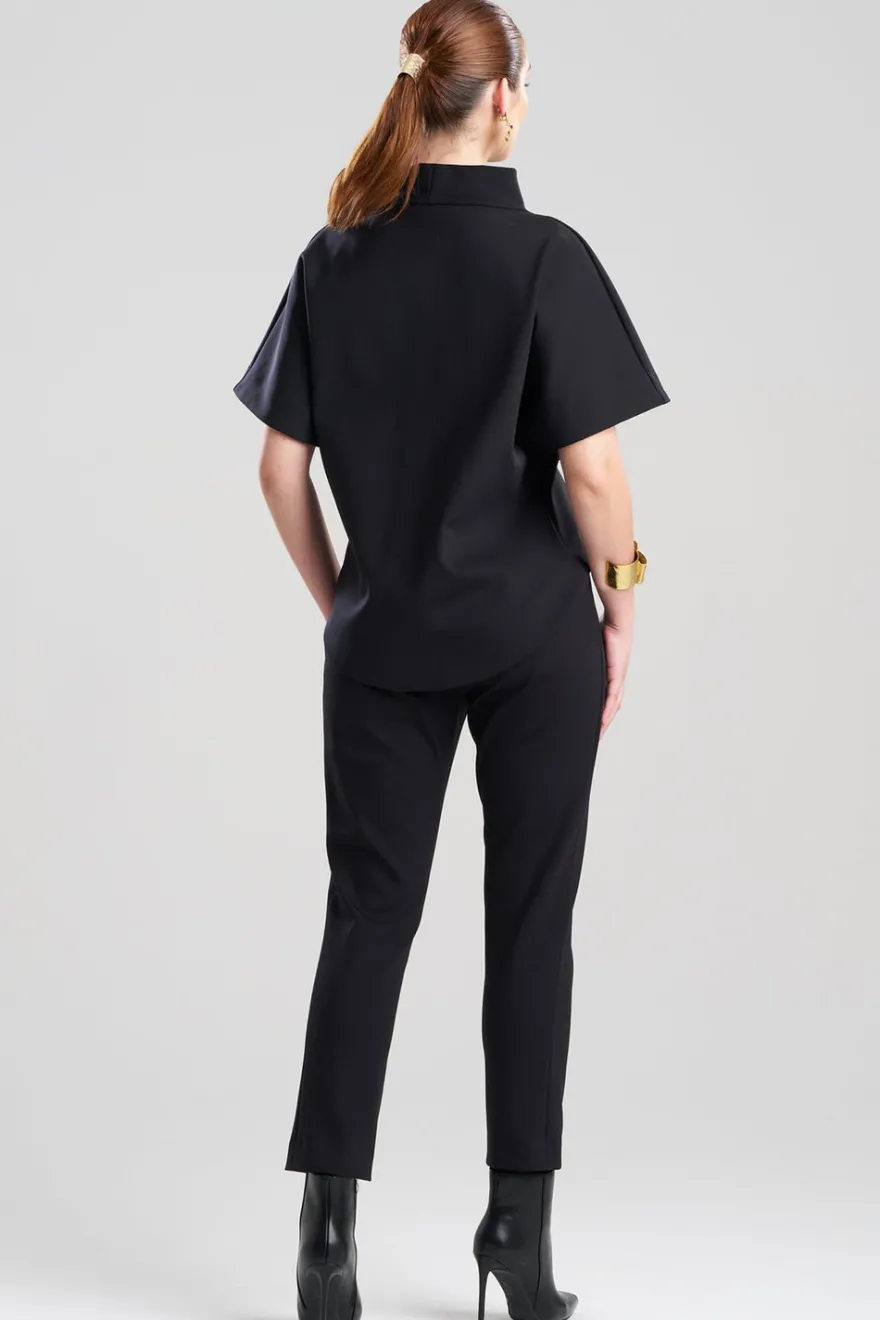 Techno Crepe Funnel Neck High Low Top