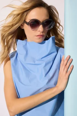 Techno Poplin Cowl Top