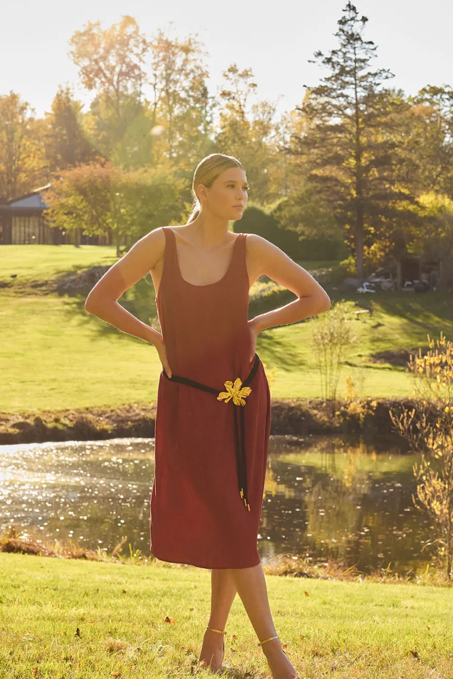 Terra Foil Crinkle Scoop Neck Slip Dress