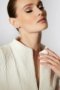 Textured Cotton Jacquard Pleated Top