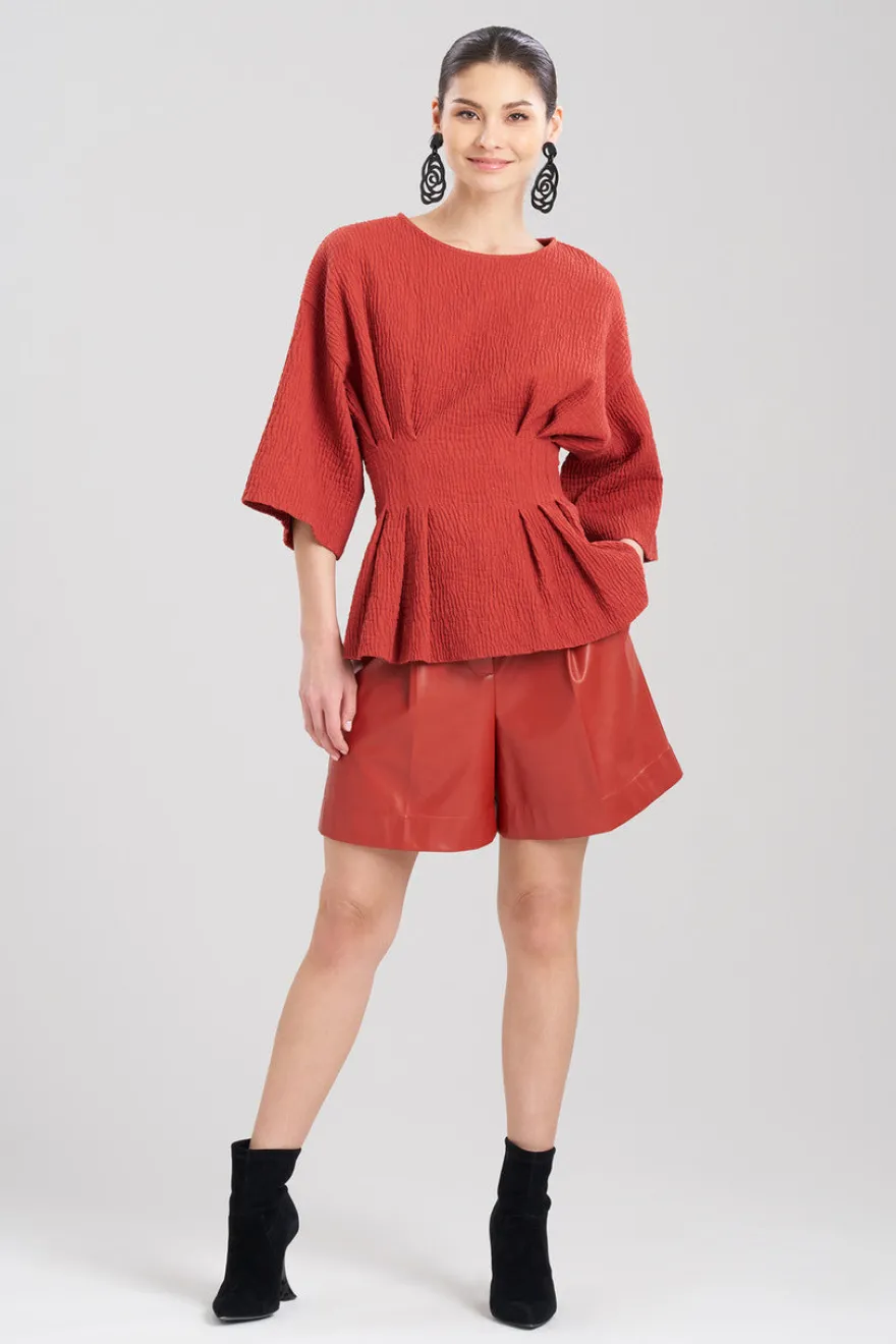 Textured Cotton Jacquard Pleated Peplum Top