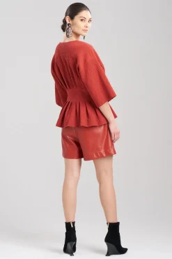 Textured Cotton Jacquard Pleated Peplum Top