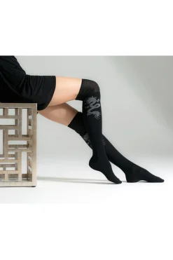 Textured Cuff Dragon Over the Knee Socks