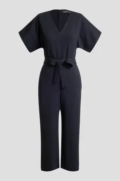 Textured Knit Crepe V-Neck Jumpsuit