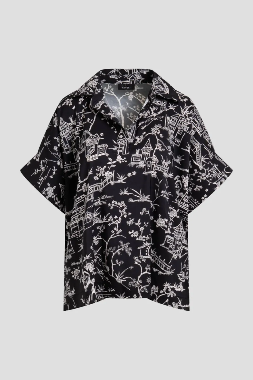 Toile Printed Satin Top