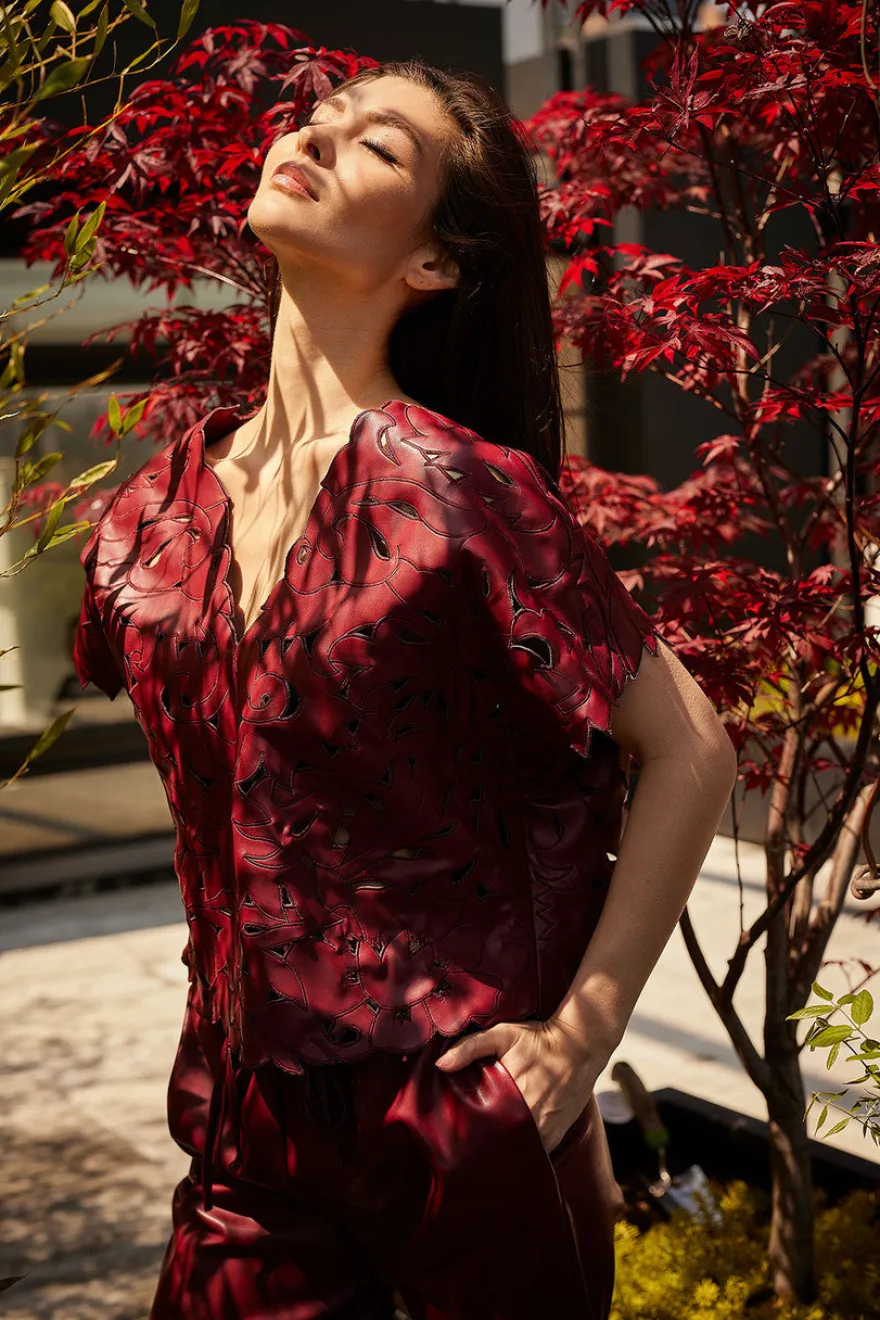 Vegan Luxe Lambskin Cut Out Top