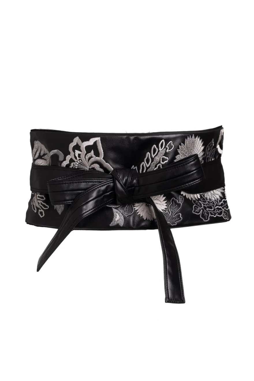 Vegan Luxe Lambskin Embroidered Obi Belt