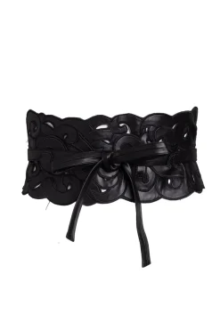 Vegan Luxe Lambskin Embroidered Scroll Obi Belt