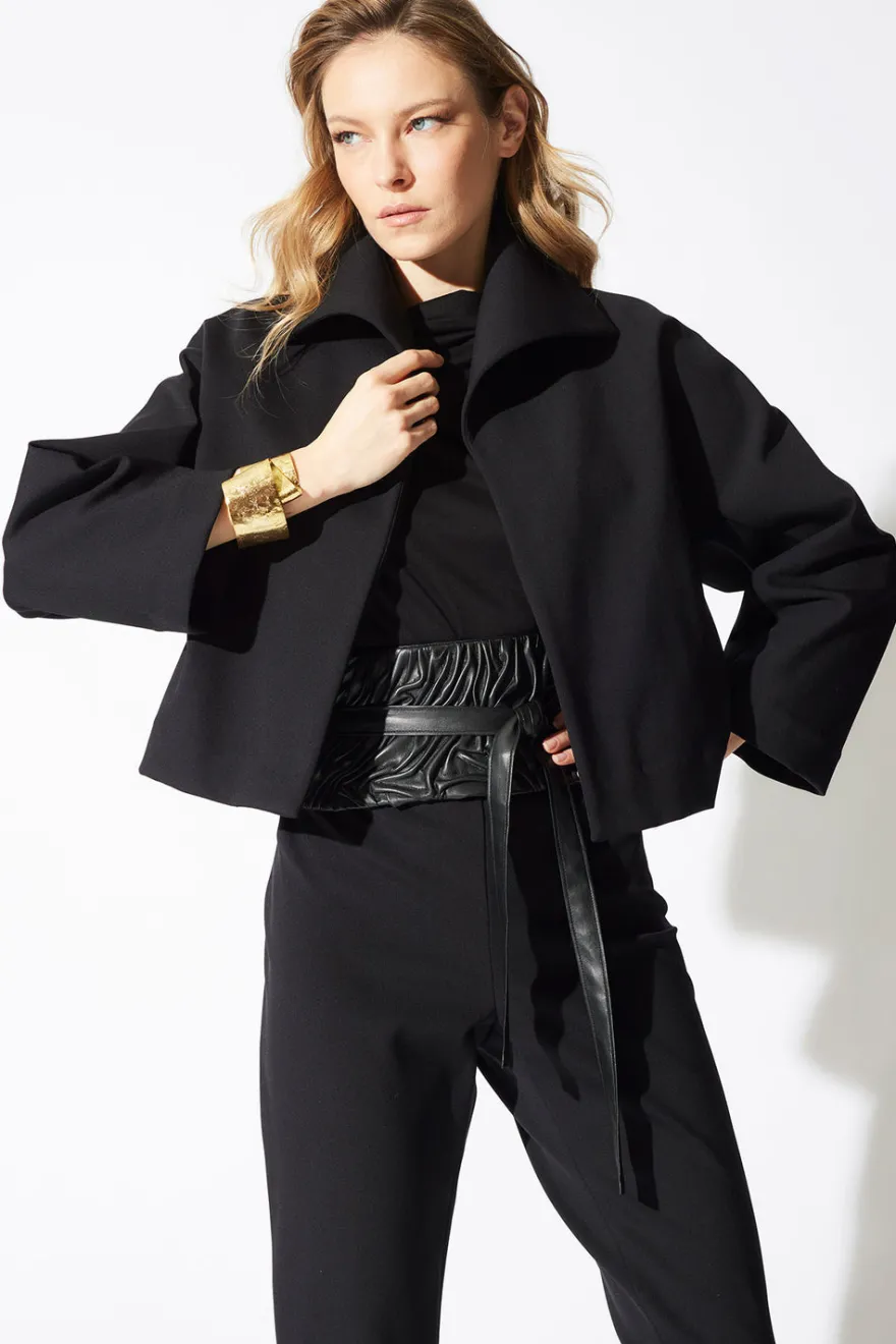Vegan Luxe Lambskin Texture Embroidered Obi Belt