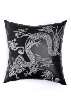 Vegan Luxe Leather Mandarin Embroidered Dragon Pillow