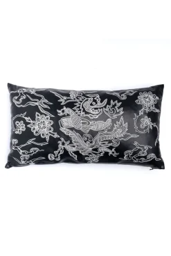 Vegan Luxe Leather Mandarin Embroidered Dragon Oblong Pillow