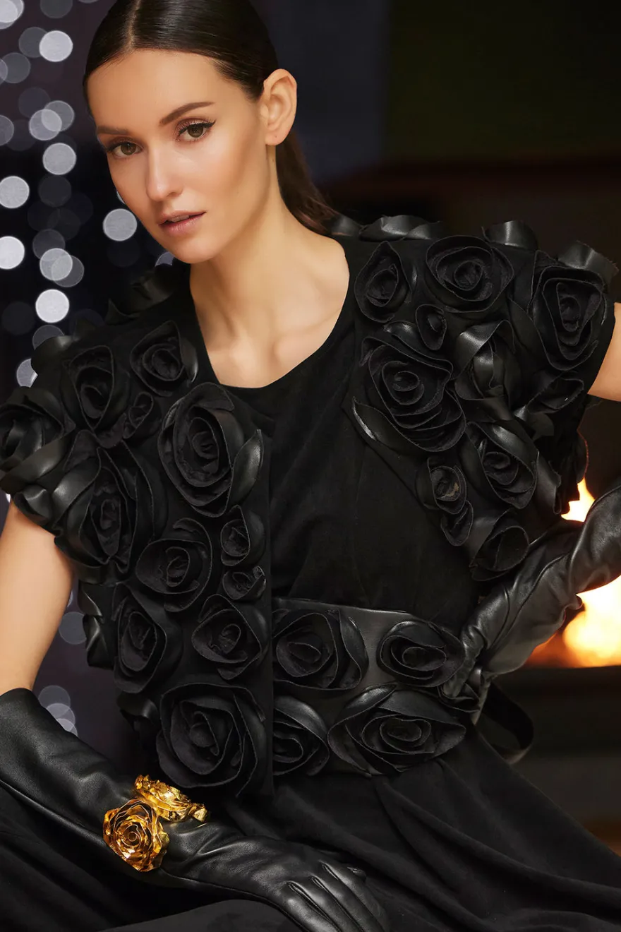 Vegan Luxe Suede 3D Floral Embroidered Vest