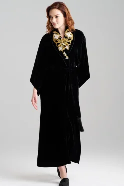 Velvet Embroidered Shawl Collar Robe