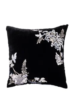 Velvet Mandarin Embroidered Trim Pillow