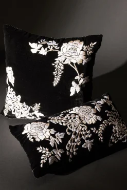 Velvet Mandarin Embroidered Trim Pillow