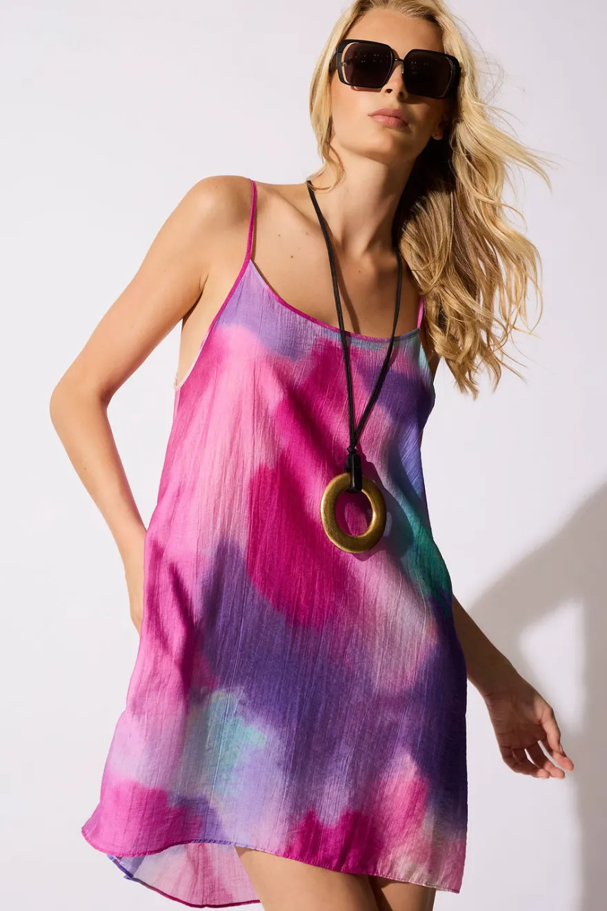 Watercolor Sheer Texture Scoop Mini Dress
