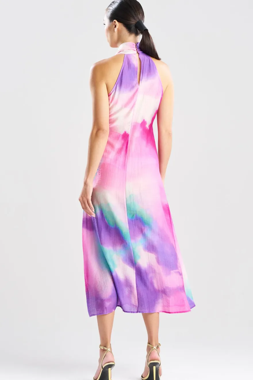 Watercolor Sheer Texture Halter Maxi Dress