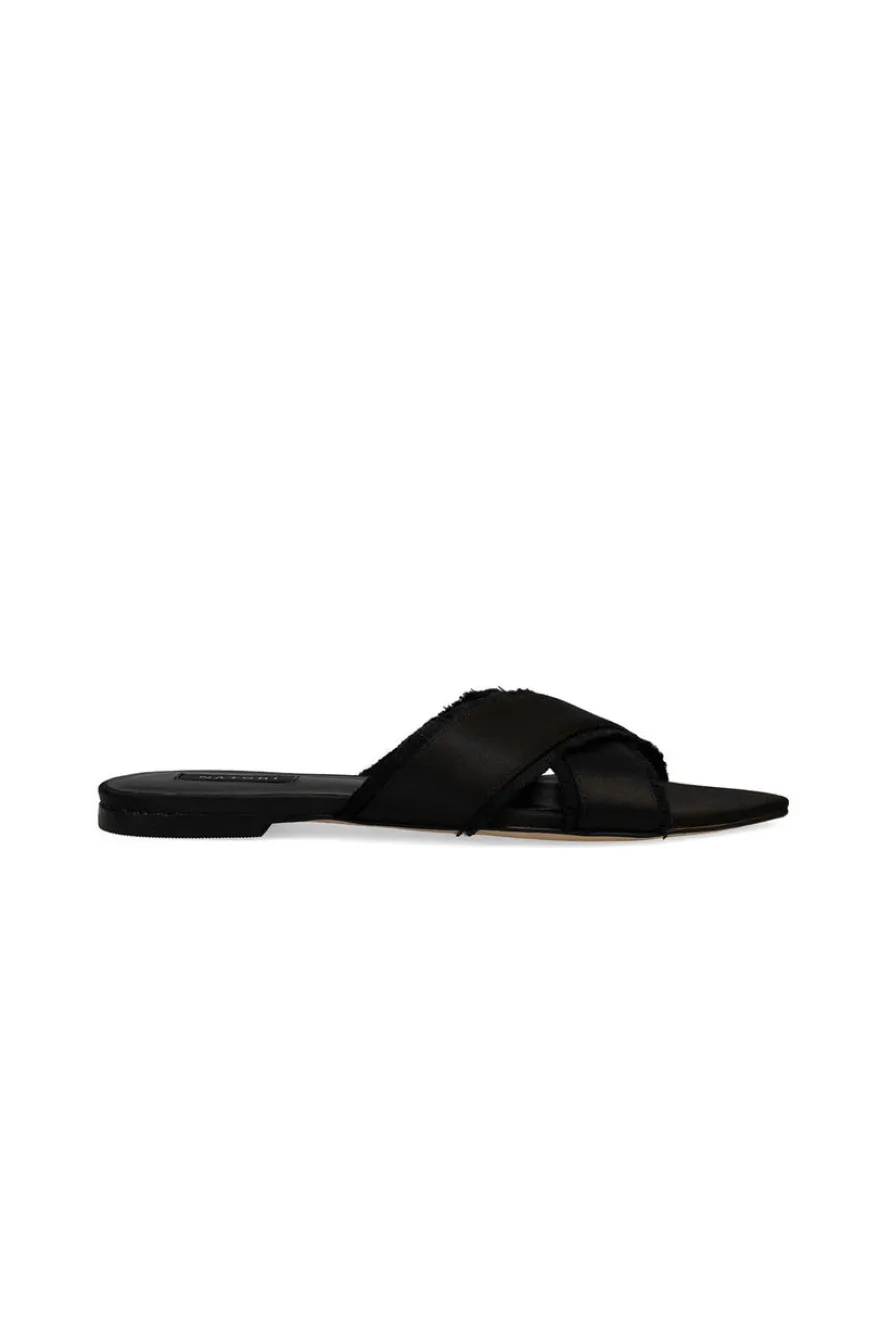 Wayu Satin Fringe Cross Slide Sandals