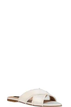 Wayu Satin Fringe Cross Slide Sandals