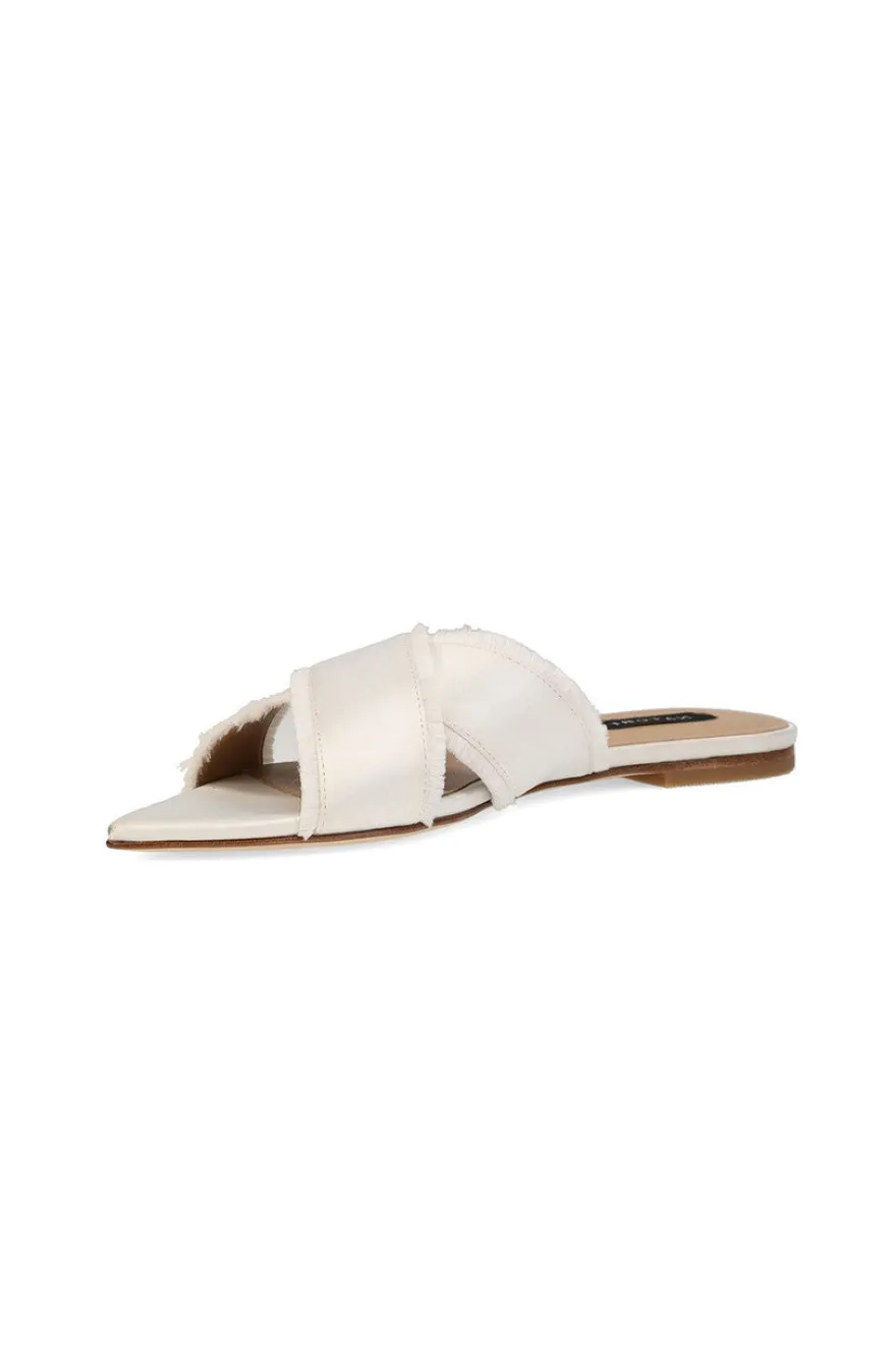 Wayu Satin Fringe Cross Slide Sandals