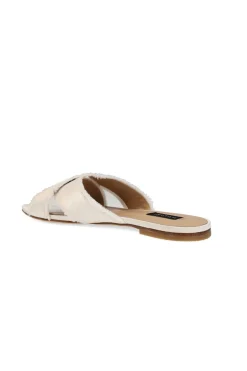 Wayu Satin Fringe Cross Slide Sandals