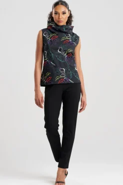 Yoru Embroidered Cotton Poplin Funnel Neck Top