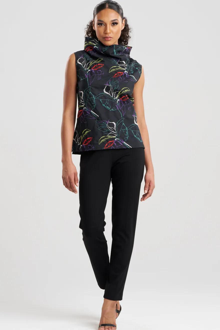 Yoru Embroidered Cotton Poplin Funnel Neck Top
