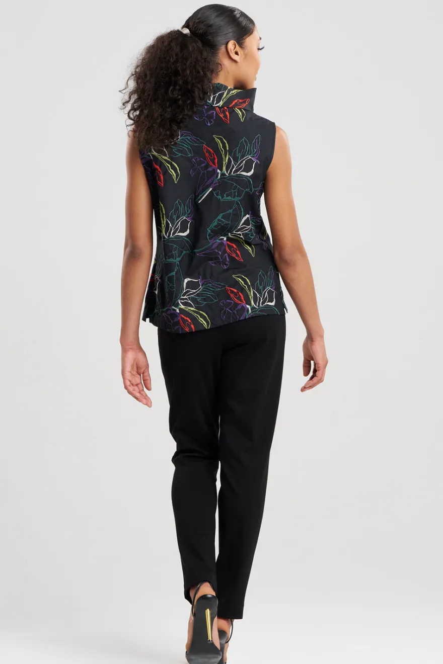 Yoru Embroidered Cotton Poplin Funnel Neck Top