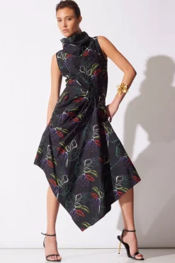 Yoru Embroidered Cotton Poplin Origami Asymmetric Skirt