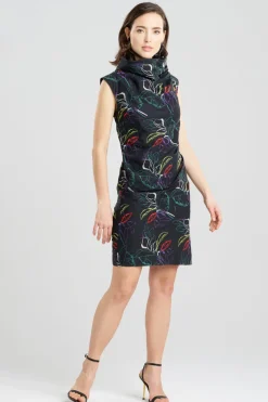 Yoru Embroidered Cotton Poplin Asymmetric Funnel Neck Dress