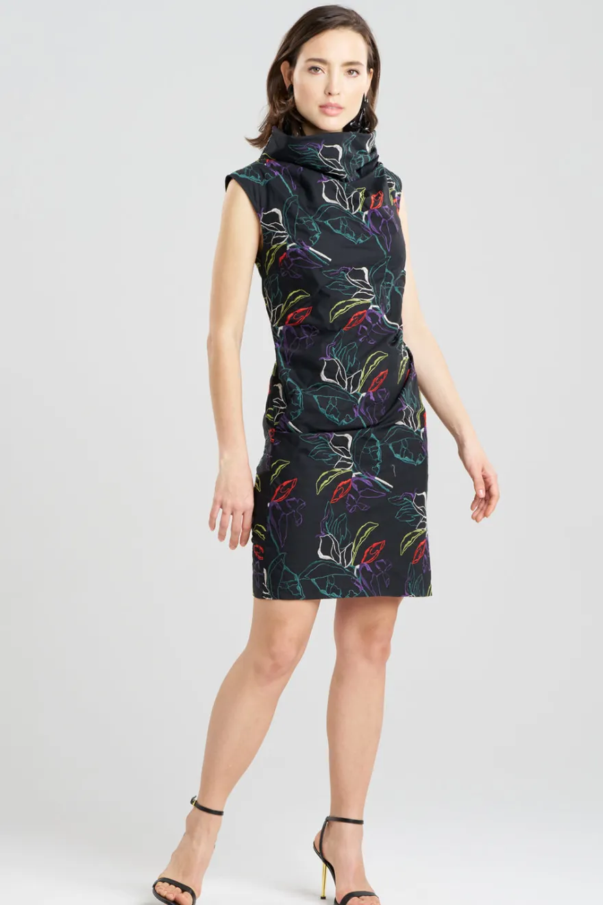 Yoru Embroidered Cotton Poplin Asymmetric Funnel Neck Dress