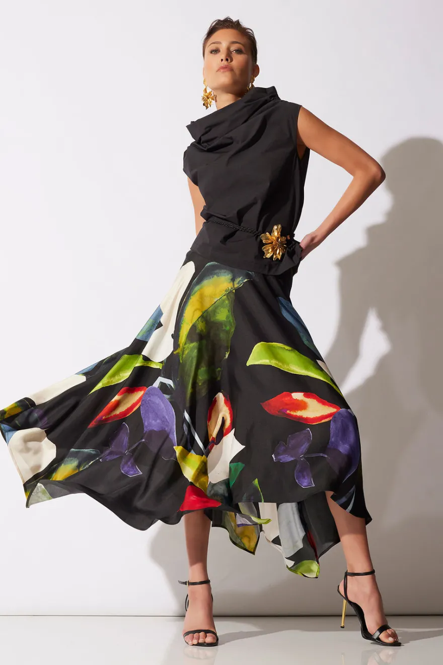 Yoru Silk Twill Origami Maxi Skirt