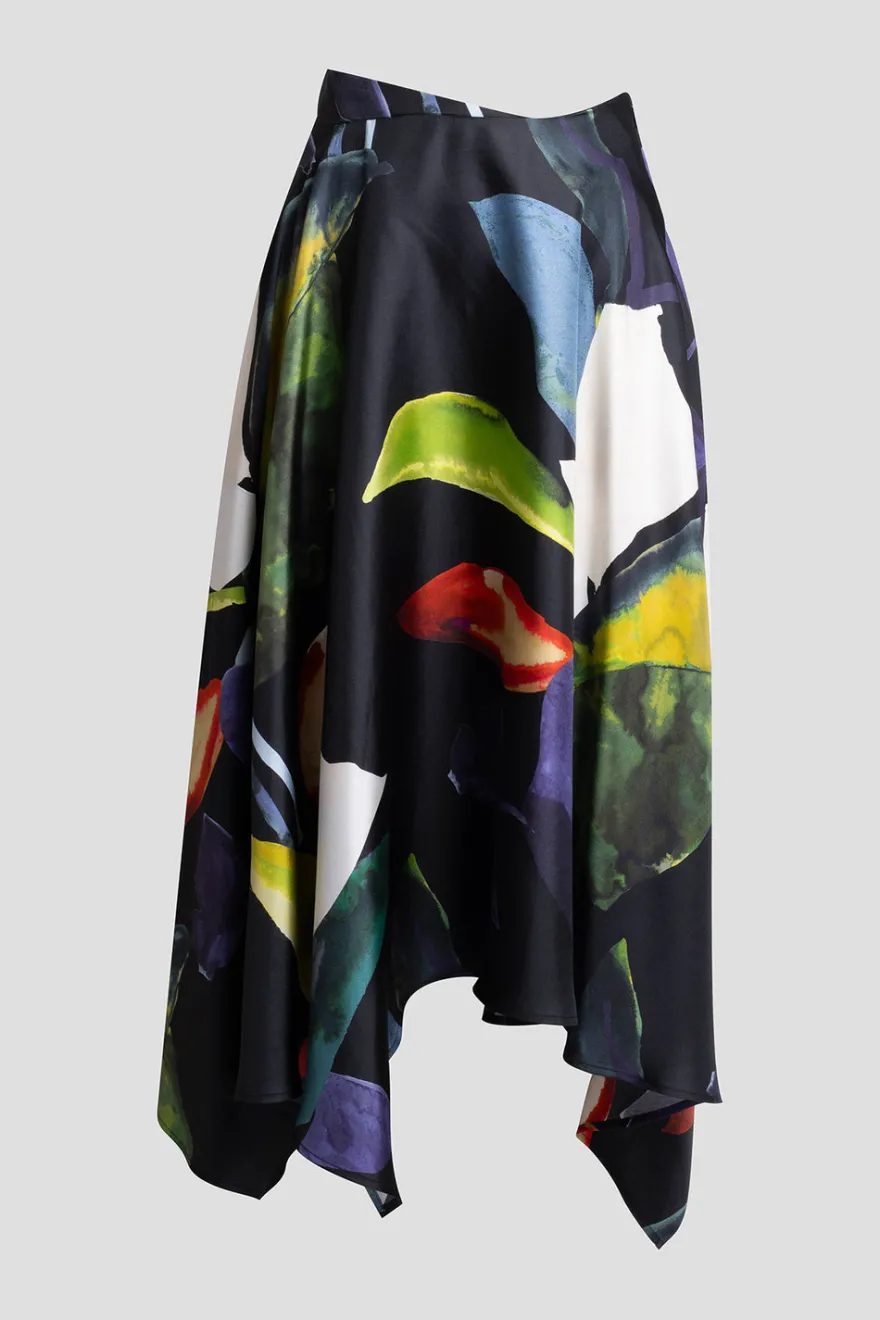 Yoru Silk Twill Origami Maxi Skirt