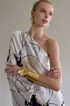 Yumi One Shoulder Silk Caftan